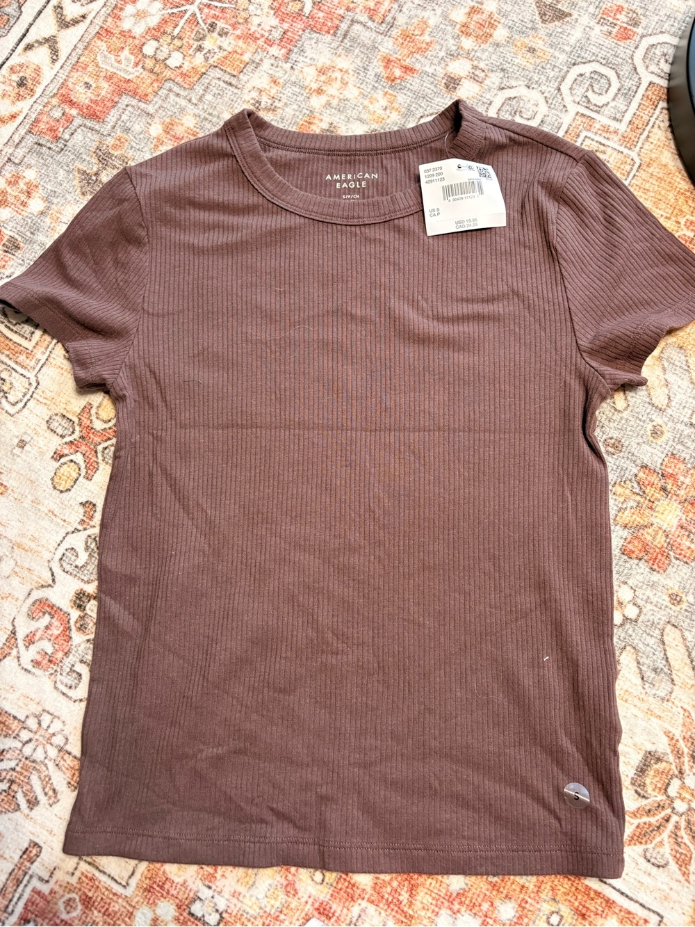 American Eagle Ribbed Short Sleeve Tee - Mauve Brown